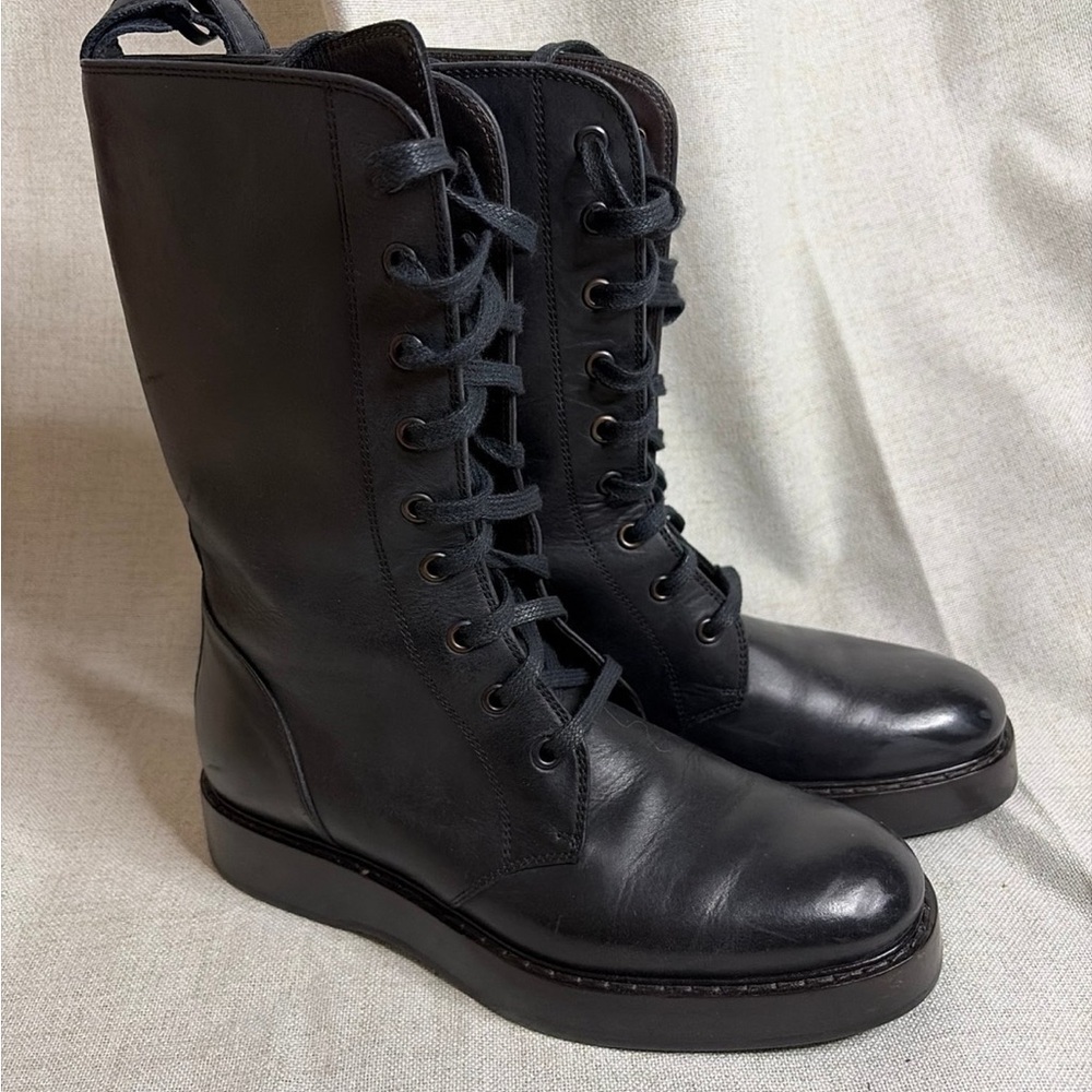 Bottega Veneta Black Leather Lace-Up Boots 37